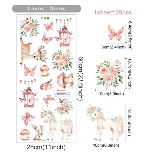 Watercolor Unicorn Fairy Bear Rainbow Wall Stickers Baby Room Wall Decoration Children Room Decor Bedroom Living Room