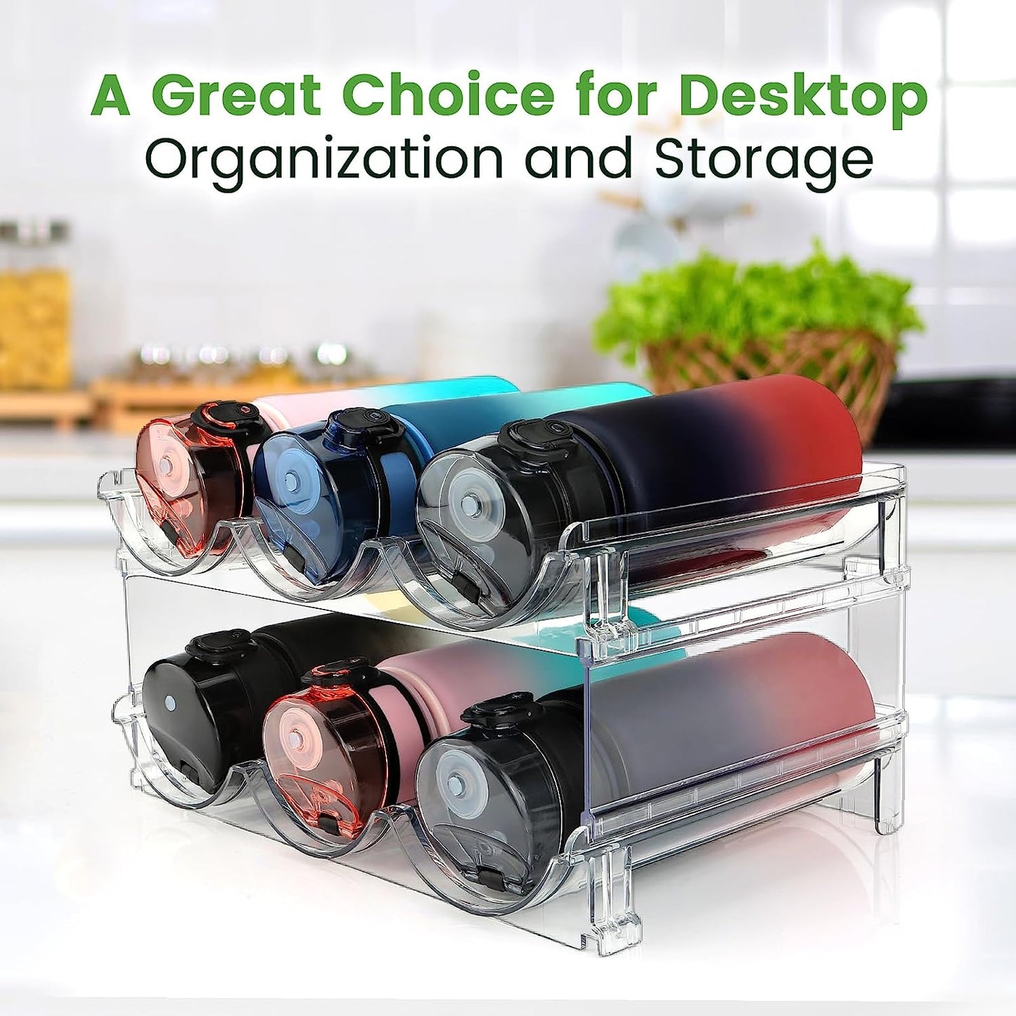 Maximize Your Space with Our Stackable Water Bottle Organizer - 2 Pack Clear Acrylic Storage Racks for Cabinets and Pantries