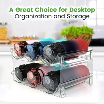 Maximize Your Space with Our Stackable Water Bottle Organizer - 2 Pack Clear Acrylic Storage Racks for Cabinets and Pantries