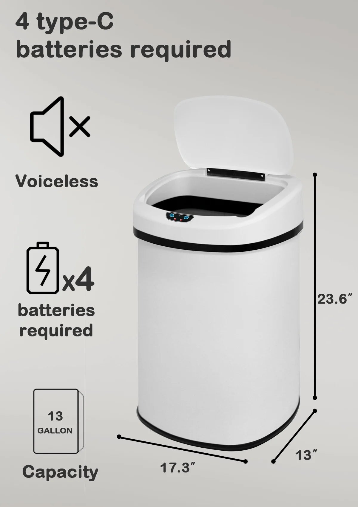 Revolutionize Your Waste Management with Our 13 Gallon Touchless Stainless Steel Trash Can - Perfect for Kitchen, Bathroom, and Office!