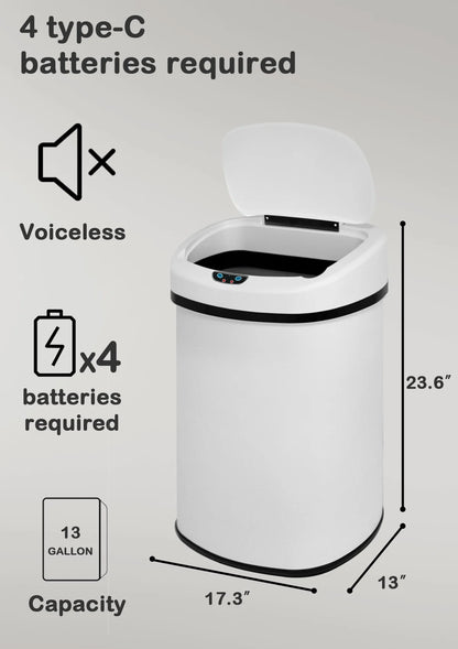 Revolutionize Your Waste Management with Our 13 Gallon Touchless Stainless Steel Trash Can - Perfect for Kitchen, Bathroom, and Office!