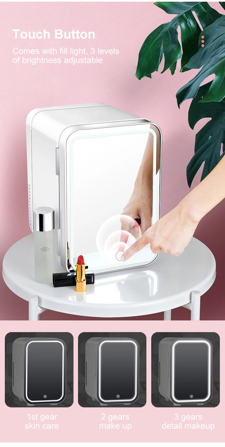 4L Mini Makeup Fridge with LED Mirror