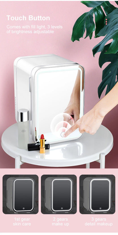 4L Mini Makeup Fridge with LED Mirror