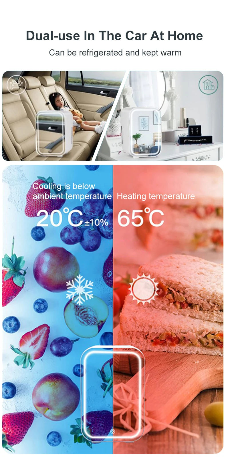 4L Mini Makeup Fridge with LED Mirror