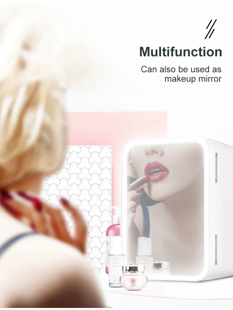 4L Mini Makeup Fridge with LED Mirror