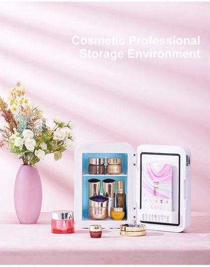 4L Mini Makeup Fridge with LED Mirror