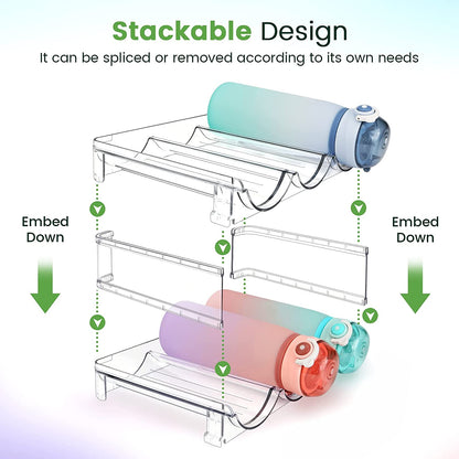 Maximize Your Space with Our Stackable Water Bottle Organizer - 2 Pack Clear Acrylic Storage Racks for Cabinets and Pantries