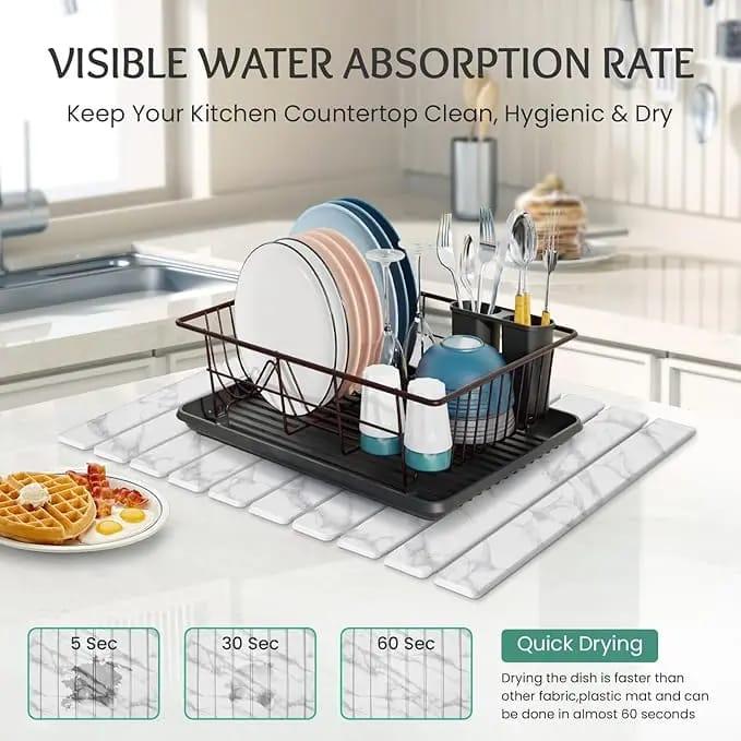 Experience Effortless Drying with Our Large 24" × 16" Diatomite Dish Drying Mat - Quick-Dry, Eco-Friendly, and Space-Saving!