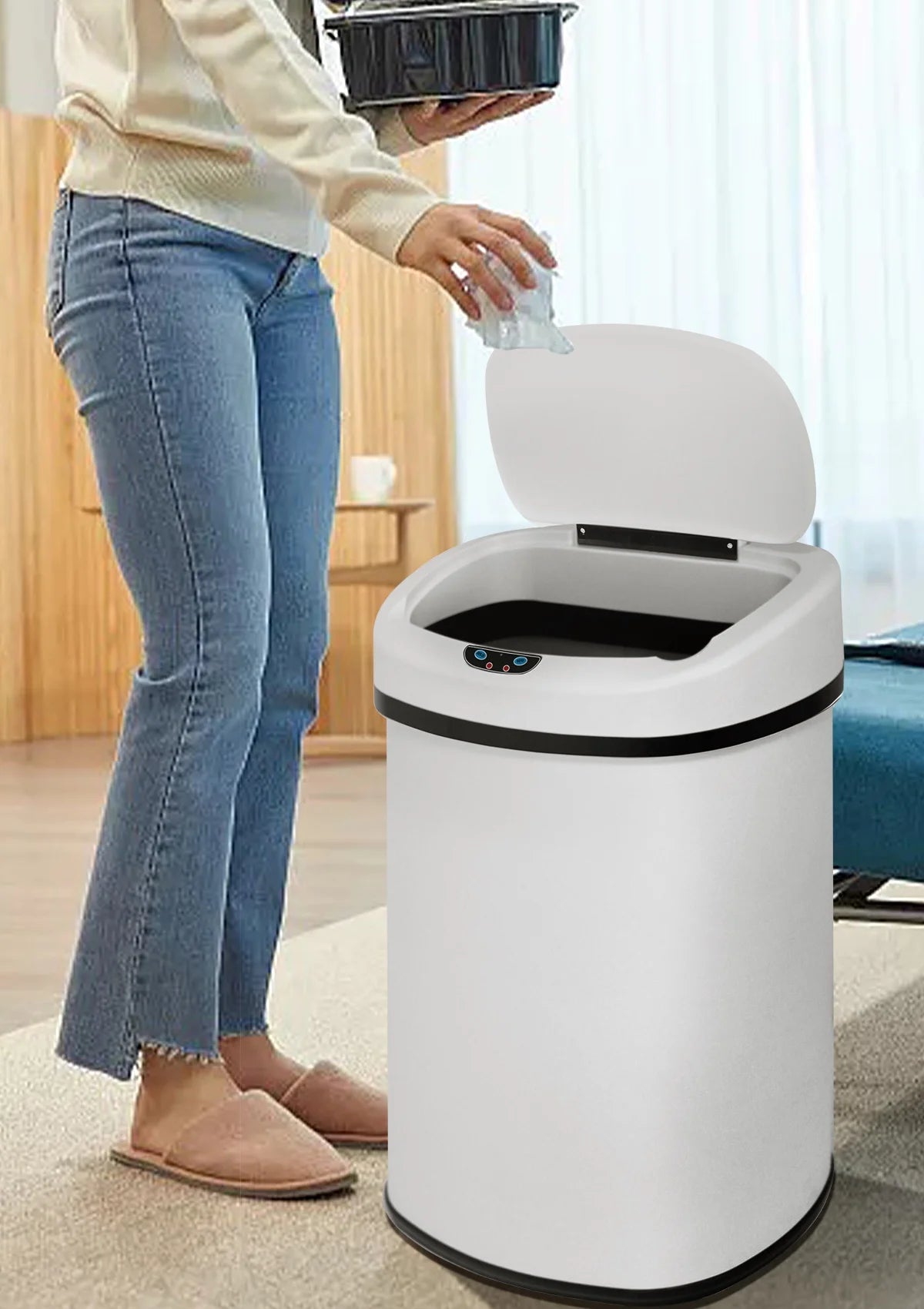 Revolutionize Your Waste Management with Our 13 Gallon Touchless Stainless Steel Trash Can - Perfect for Kitchen, Bathroom, and Office!