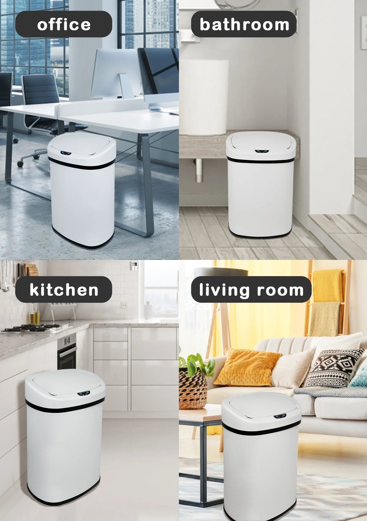 Revolutionize Your Waste Management with Our 13 Gallon Touchless Stainless Steel Trash Can - Perfect for Kitchen, Bathroom, and Office!